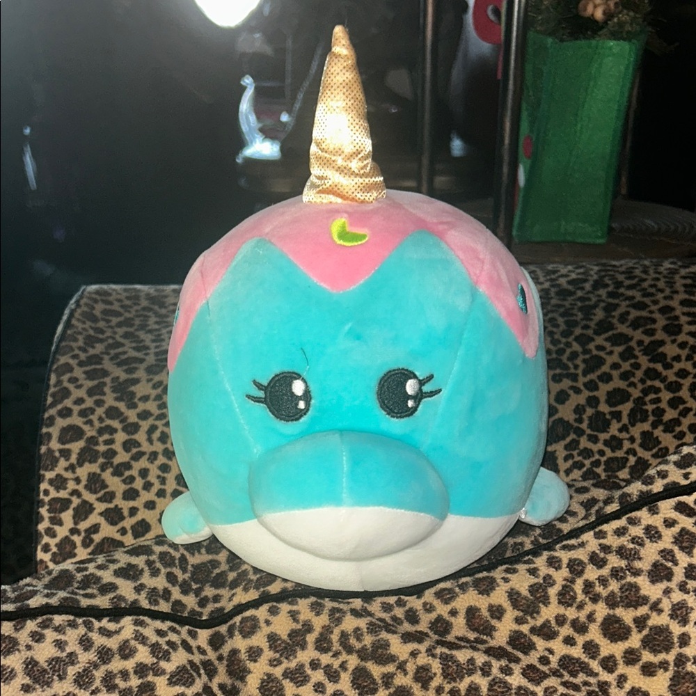 Source Unknown Pink and Blue Narwhal Stuffed Animal
